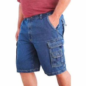 Shorts décontractés bleus en denim coupe ajustée avec ourlet retroussé, passants de ceinture, 28% polyester, 70% coton, 2% élasthanne, délavage coloré et broderie - Product Image 2