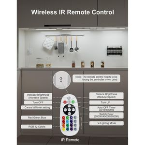 RGB 12 Inch LED Under Cabinet <b>Lights</b> Dimmable <b>Plug</b>-<b>in</b>/Hardwired Multi-Color Kitchen Counter <b>Light</b> Bar 3 Pack Remote Control - Product Image 2