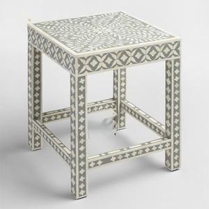 Table à tiroirs en os incrusté de la marque ILAHI, design moderne, détails en agate, rangement à trois niveaux, meuble portable pour la maison - Product Image 1