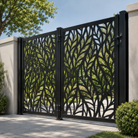 Portail de jardin moderne en aluminium galvanisé noir à motif de feuilles, 6 pieds, décoratif, découpé au laser, clôture de sécurité, imperméable