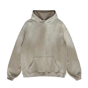 Sweat-shirt à capuche pour homme en molleton de coton uni 430g, imprimé en relief, coupe classique, doublure hiver, coupe-vent, anti-boulochage, délavé à l'acide - Product Image 3