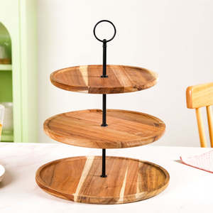 Support à gâteau en bois à 3 niveaux, présentoir à desserts multi-étages réutilisable pour fêtes, mariages, boulangeries et cafés - Product Image 2
