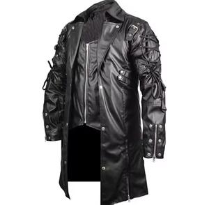 Unisex Burgundy PU Leather Regular Biker <b>Jacket</b> Stand Collar Zipper Closure Solid Color Windproof <b>Gothic</b> Moto Style Winter Wear - Product Image 5