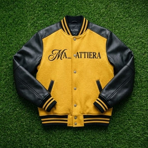 <b>Men</b> <b>Yellow</b> Black Letterman <b>Jacket</b> Leather Sleeves Wool Body Bomber <b>Jacket</b> Custom Embroidered Streetwear - Product Image 5