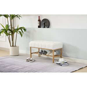 Panca Portascarpe Imbottita in Tessuto Teddy con Gambe in Metallo, Panca Moderna per Camera da Letto, Panca Finale del Letto con Ripiano per Soggiorno - Product Image 6