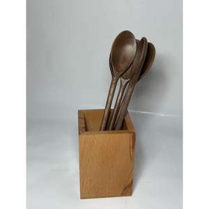 Ensemble de 4 cuillères avec support en bois de manguier et d'acacia, ustensiles de cuisine et de table pratiques et parfaits, couleur noyer, sans danger pour les aliments, avec support - Product Image 4