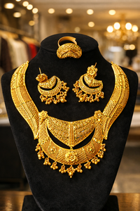 MOLL JEWELLERS Parure de bijoux élégante et tendance en or laminé avec zircon, motif floral, comprenant collier, boucles d'oreilles et bague, certifiée par un tiers, pour mariée - Product Image 4