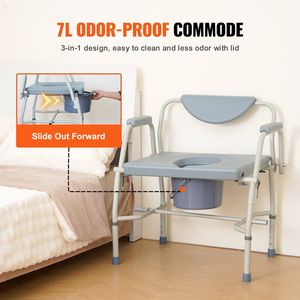 Sedia Comoda da Comodino con Altezza Regolabile a 5 Livelli, Secchio Rimovibile da 7L, Schienale Staccabile e Braccioli Abbattibili - Attrezzatura di Sicurezza per il Bagno - Product Image 6