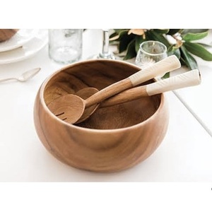 Saladiers en bois d'acacia de style américain, bols de service, saladiers en acacia avec poignée en résine, ustensiles de cuisine, bols à mélanger - Product Image 1
