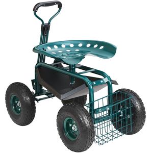 Carrello da Giardinaggio con Sedile Girevole a 360 Gradi, Pieghevole, con Ruote Orientabili a 360 Gradi, Carrello per Piantumazione con Manubrio - Product Image 3