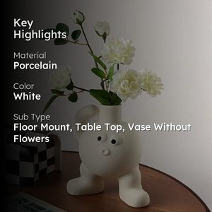 New design Cute cartoon ceramic vase quirky white porcelain flower vase modern tabletop decor aesthetic character vase - Product Image 5