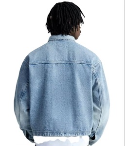OEM Custom Mens Jean Denim Jacket Faded Effect Denim Cotton Coat Oversized Vintage Washed Denim Jacket - Product Image 3
