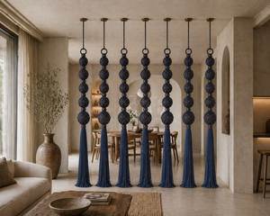 Décoration murale moderne en perles de bois faites à la main, style macramé, perles de bois naturelles, amovible, écologique, pour salon, Diwali - Product Image 3