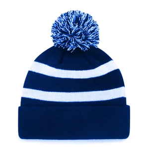 Bonnet en tricot unisexe noir et blanc à rayures brodées et strass, avec pompon, respirant et imperméable, pour adultes, usage décontracté - Product Image 2
