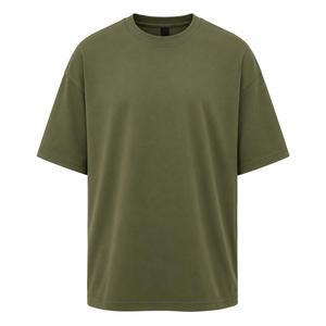 Camiseta de algodón de manga corta con cuello redondo y estampado frontal para hombre, color verde oliva, estilo casual, antiarrugas, MOQ bajo - Product Image 1