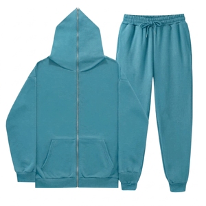 Conjunto Deportivo Unisex Color Granate con Capucha, Sudadera con Cierre Completo y Bolsillos Laterales, y Pantalones Deportivos a Juego, Estilo Casual, Color Sólido, para Otoño - Product Image 5