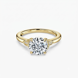 เครื่องประดับชั้นดี แหวนหมั้นเพชรโมอิสซาไนต์ทรงกลม ทองคำแท้ 14K ดีไซน์ดอกไม้แบบฝังเพชร แหวนผู้หญิง - Product Image 1