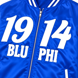 Chaqueta Bomber Varsity de Satén para Hombre Phi Beta Sigma 1914 con Letras Griegas Bordadas, Cierre Completo con Cremallera, Cuello y Puños Acanalados - Product Image 3