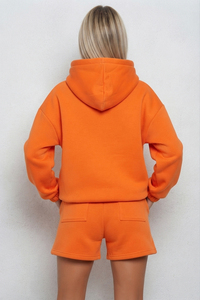 Conjunto de Sudadera con Capucha y Pantalones Cortos de Felpa de Algodón para Mujer, Estampado Personalizado, Ajuste Holgado, Otoño, Peso Pesado - Product Image 2