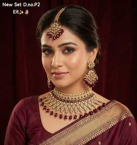 Luxury High Quality Vintage Copper Gold Plated Pearl Kundan Choker Necklace <b>Set</b> Earrings Maang Tikka Engagement Latest Wedding - Product Image 2