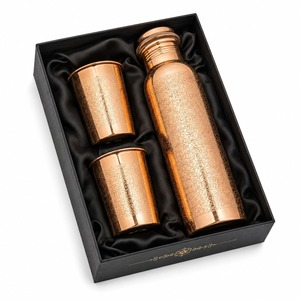 Luxury Copper Water Bottle Gift Set <b>With</b> Two <b>Cups</b> Intricate Engraved Finish <b>Reusable</b> Traditional Handmade Drinkware - Product Image 1