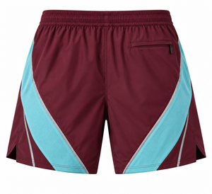<b>Mens</b> Maroon Teal Breathable Polyester/Cotton Athletic <b>Shorts</b> Mesh Side Panels Mid Waist Drawstring Zip Pockets for Training - Product Image 2