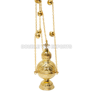 Incensario de Latón Tallado a Mano con Cadenas y Campanas |   Incensario para Iglesia Ortodoxa - DOUBLE VEE EXPORTS - Product Image 2