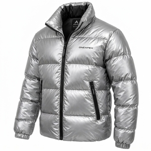 Chaqueta acolchada plateada para hombre, con cuello alto y cremallera, abrigo de invierno cálido, informal, para exteriores, estilo urbano, etiqueta privada personalizada - Product Image 3