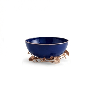 Tazón de servir azul metálico con base de hoja de cobre, hecho a mano, diseño moderno y lujoso para servir comida, tazón para regalo. - Product Image 1