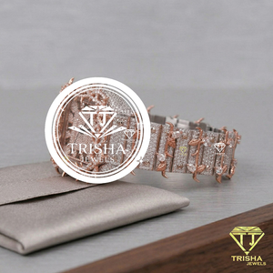Reloj de Lujo con Diamantes Moissanite y Eslabones en Forma de Espina en Oro Rosa, Completamente Adornado con Piedras VVS, Reloj de Diseño Exclusivo - Product Image 4
