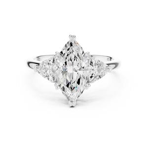 Bague en or pour femme, coupe Marquise, avec grappe de pierres, accent incurvé en forme de triligne, pierres latérales, solitaire, pour fiançailles et mariage, sertie à griffes, modèle moulé - Product Image 2