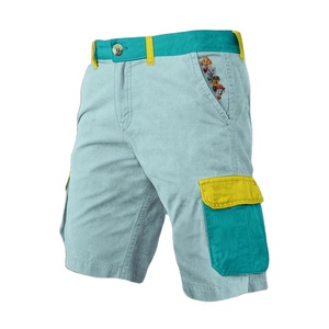 Nouveau thème 100% coton décontracté Cargo Shorts respirant mi-taille avec fermeture à cordon de serrage et logo avant motif solide - Product Image 1