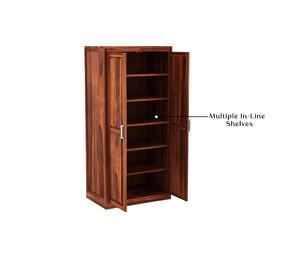 Organisateur de placard Nixon en bois massif, armoire à 2 portes (fini miel), armoire de chambre à coucher en bois avec 6 étagères de rangement - Product Image 6