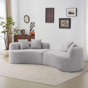 Curved Four-Seater Grey <b>Sofa</b> Full Compression <b>Sponge</b> Teddy Velvet Fabric No Assembly Required Compact Design <b>for</b> Small Spaces - Product Image 2