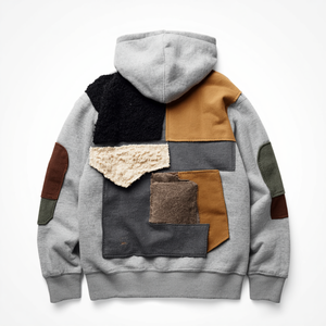 Sweat à capuche de luxe pour homme en molleton de coton épais, avec patchwork en tissu chenille surdimensionné et détails d'appliqué en feutre de qualité supérieure - Product Image 3