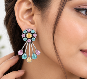 Pendientes Colgantes de Latón Oxidado con Piedra Ojo de Gato Colorida, Diseño Floral Redondo, Joyería de Moda para Mujer, Regalo, Venta al por Mayor - Product Image 4