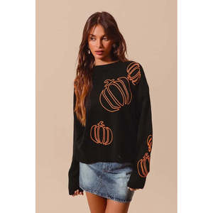 Women's Halloween Thanksgiving Pumpkin Embroidered Sweater so <b>ME</b> Design - Product Image 5