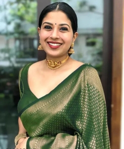 KV Women's Traditional Woven Banarasi <b>Green</b> <b>Silk</b> Saree with Unstitched Blouse Quick Dry for Autumn Wedding Diwali/Party - Product Image 3