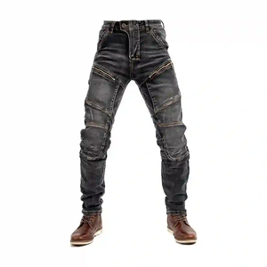 Pantalon de moto en jean bleu pour homme avec protections aux genoux, respirant, style délavé, vêtement de sécurité actif - Product Image 2