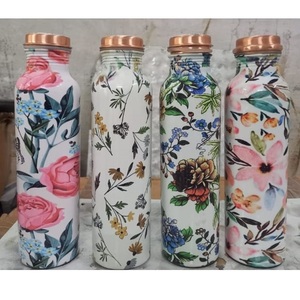 Juego de 4 Botellas de Cobre Puro para Jugo de Limón y Bebidas, con Adhesivo Decorativo, Diseño Clásico, Botella de Cobre con Impresión Esmaltada - Product Image 1