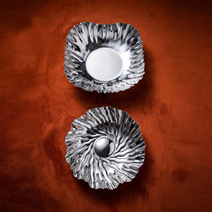 Luxury Wave Edge Stainless Steel Chocolate Trays <b>Set</b> Of 2 Chrome Finish Decorative Bowls For <b>Serving</b> Chocolate Candy & Nuts - Product Image 3