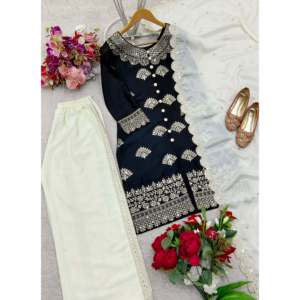 Ensemble de vêtements de fête pour femmes de designer avec embellissement de travail en séquence Plazzo et Dupatta - Product Image 6