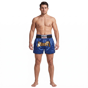 ANOTHER BOXER Pantalones Cortos de Muay Thai de Satén Azul Marino para Entrenamiento de Artes Marciales - Product Image 1