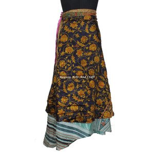 Faldas de Seda Reciclada, Saris, Sarongs, Faldas Flex-Wraps en Línea, Falda Larga de Seda Mágica Reversible de 2 Capas, Estilo Bohemio - Product Image 6
