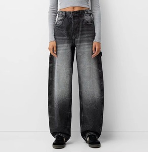 Prix de gros : Jeans en coton pour femmes, style Boyfriend à jambe large et coupe droite taille mi-haute, en denim, pour femmes, faible MOQ - Product Image 1