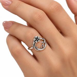 Elegant 925 Silver Flower Vine <b>Open</b> <b>Ring</b> Vintage Bohemian Floral Band Lightweight 2.5g Jewelry for Women - Product Image 3
