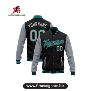 Men's Custom Varsity <b>Jacket</b> Black Gray Sleeve <b>Heat</b> Transfer Print Button Front Autumn Casual Wear - Product Image 1