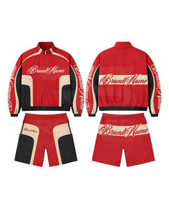 Newest Design 2026 Windbreaker Tracksuit Set Red Black Beige Color Blocking Zipper Jacket <b>Shorts</b> Quick Dry Sporty Spring Wear - Product Image 4