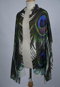 Écharpe à imprimé plumes de paon pour femme, légère, transparente, longue, élégante, accessoire doux pour le cou, usage quotidien - Product Image 6