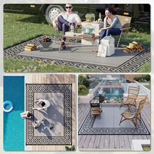 Tappeto da campeggio impermeabile 9FT X 12FT, tappeto da esterno per patio, grande tappeto da campeggio con borsa per il trasporto, design in paglia di plastica, impermeabile per giardino - Product Image 5